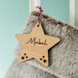 PERSONALISED CHRISTMAS STOCKING Label - Wooden Present Tag - Laser Engraved Name