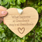 HANGING HEART PERSONALISED - Grandparents Sign - What Happens at Grandma's - Nanny - Granny - Mother's Day - Wooden Heart - Butterfly Crafts