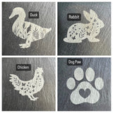 SLATE GARDEN SIGN - Please Close the Gate - Laser Engraved - 30 x 12cms - Dogs Chickens Ducks Rabbits - Butterfly Crafts