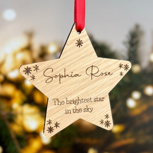 PERSONALISED BRIGHTEST STAR in the Sky - Christmas Memorial Gift - Wooden Christmas Star