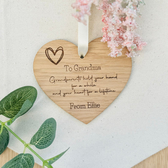 GRANDPARENTS PERSONALISED GIFT - Custom Hanging Heart - For Nanny Grandma - Mothers Day Gift - Birthday - Wooden Heart - Butterfly Crafts