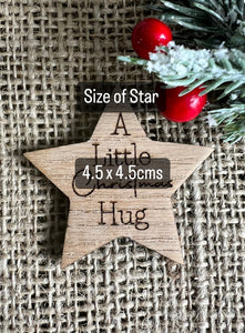 CHRISTMAS POCKET HUG - Personalised Gift - Wooden Star - Missing you Token - Laser Engraved Oak - Stocking Filler - Letterbox Gift