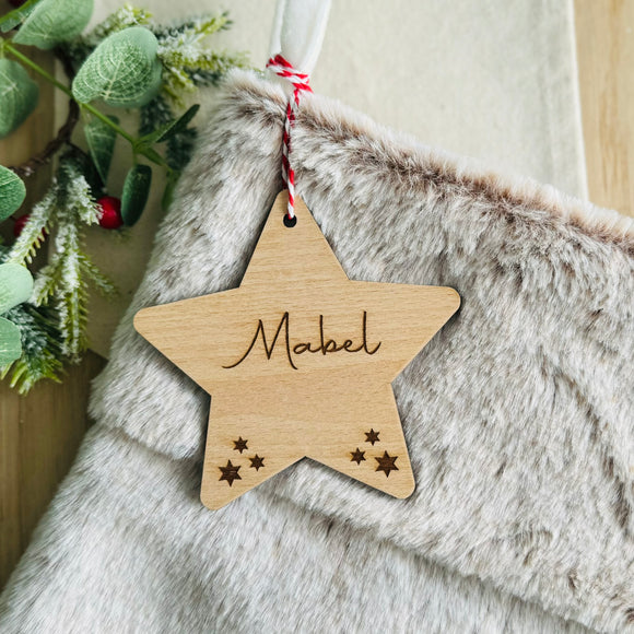 PERSONALISED CHRISTMAS STOCKING Label - Wooden Present Tag - Laser Engraved Name