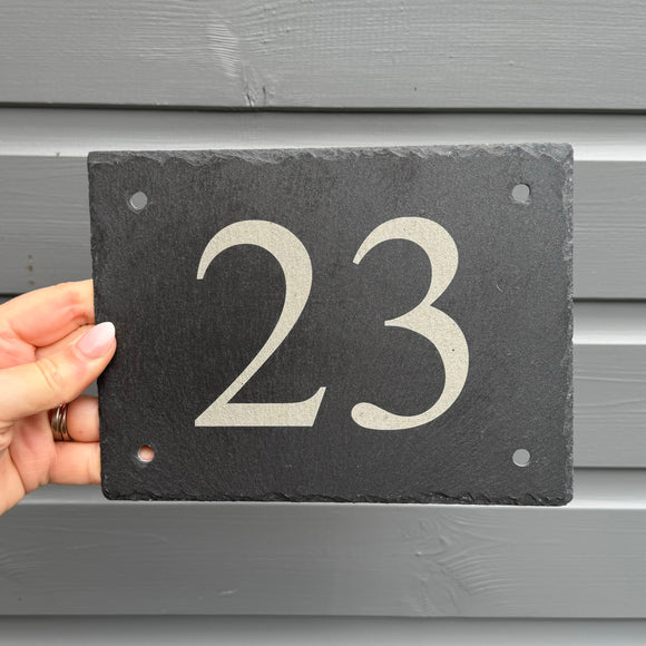 Slate House Number in Times New Roman Font