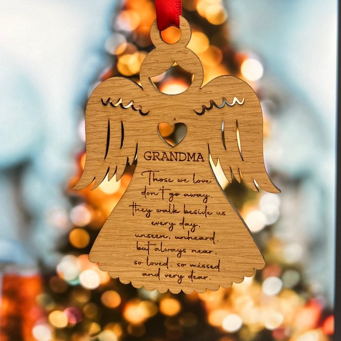 PERSONALISED ANGEL CHRISTMAS Ornament - Laser Engraved - Those we Love Don't Go Away - Hanging Tree Decoration - Memorial Gift