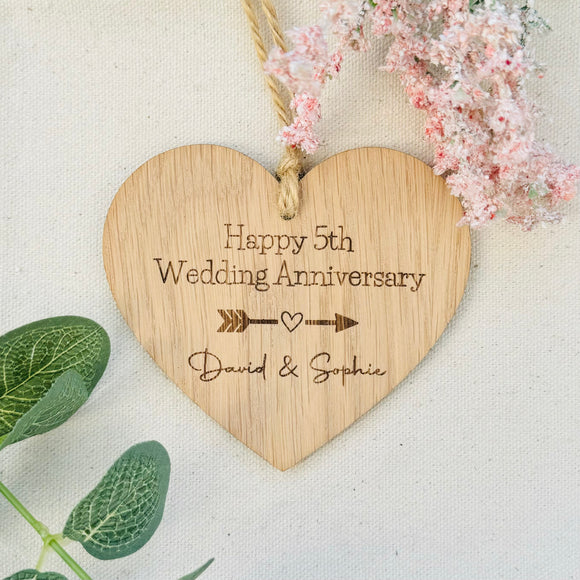 5TH WEDDING ANNIVERSARY Gift - Wood Anniversary - Personalised Hanging Heart - Butterfly Crafts