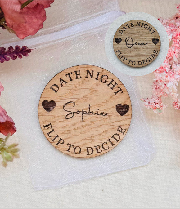 DATE NIGHT DECISION Maker - Personalised Flip Coin - Couples Gift