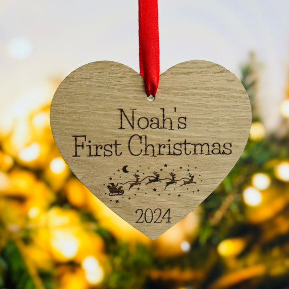 BABY'S FIRST CHRISTMAS 2024 - Personalised Heart - Christmas Tree Decoration - Hanging Heart - New Parents Keepsake Gift