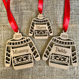 PERSONALISED CHRISTMAS JUMPER Ornament 2024- Laser Engraved - Christmas Sweater - Custom Christmas Tree Decoration