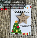 CHRISTMAS POCKET HUG - Personalised Gift - Wooden Star - Missing you Token - Laser Engraved Oak - Greeting Card - Letterbox Gift - Butterfly Crafts