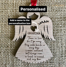Load image into Gallery viewer, PERSONALISED ANGEL CHRISTMAS Ornament - Laser Engraved - Those we Love Don&#39;t Go Away - Hanging Tree Decoration - Memorial Gift