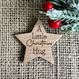 CHRISTMAS POCKET HUG - Personalised Gift - Wooden Star - Missing you Token - Laser Engraved Oak - Greeting Card - Letterbox Gift - Butterfly Crafts