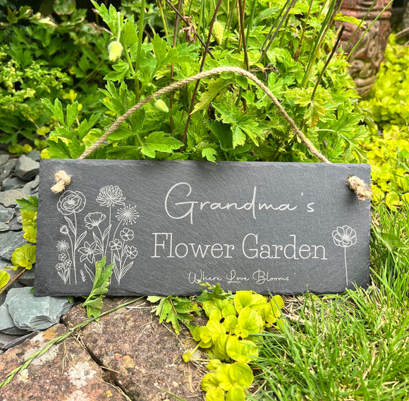 PERSONALISED SLATE SIGN - Grandma's Flower Garden - Grandad's Shed - Custom Made Plaque - 30 x 12cms - Grandparent Gift - Mother's Day - Butterfly Crafts