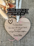 GRANDPARENTS PERSONALISED GIFT - Custom Hanging Heart - For Nanny Grandma - Mothers Day Gift - Birthday - Wooden Heart - Butterfly Crafts