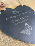 ANNIVERSARY SLATE SIGN - Heart Shape - For Couple - Personalised Keepsake - Wedding Anniversary Gift - Any Anniversary - 25th, 40th, 60th - Butterfly Crafts