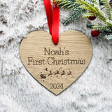 BABY'S FIRST CHRISTMAS 2024 - Personalised Heart - Christmas Tree Decoration - Hanging Heart - New Parents Keepsake Gift