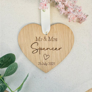 PERSONALISED WEDDING HEART - Wooden Hanging Heart for the Happy Couple - Mr and Mrs - Mr and Mr - Mrs and Mrs - Wedding Keepsake Gift - Butterfly Crafts