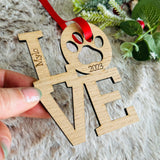 PERSONALISED PET CHRISTMAS Tree Ornament - Laser Engraved - Heart and Paw Print - Love - Hanging Tree Decoration