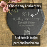 ANNIVERSARY SLATE SIGN - Heart Shape - For Couple - Personalised Keepsake - Wedding Anniversary Gift - Any Anniversary - 25th, 40th, 60th - Butterfly Crafts