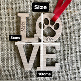 PERSONALISED PET CHRISTMAS Tree Ornament - Laser Engraved - Heart and Paw Print - Love - Hanging Tree Decoration