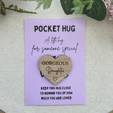 DAUGHTER POCKET HUG - Heart shaped - Daughter Gift - Oak 4cm - Letterbox Gift - Gorgeous Daughter - Little Hug from Mum - Butterfly Crafts