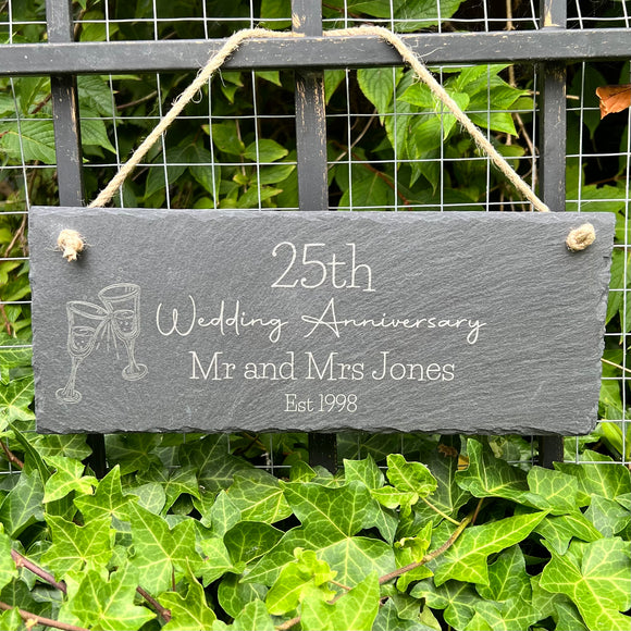 ANNIVERSARY SLATE SIGN - For Couple - Personalised Keepsake - 25th Wedding Anniversary Gift - Silver Anniversary - Butterfly Crafts