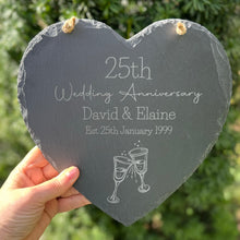 Load image into Gallery viewer, ANNIVERSARY SLATE SIGN - Heart Shape - For Couple - Personalised Keepsake - Wedding Anniversary Gift - Any Anniversary - 25th, 40th, 60th