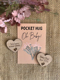 PREGNANCY ANNOUNCEMENT REVEAL - Personalised Wooden Heart Pocket Hug and Card - Baby Due Date - Expecting a baby - Butterfly Crafts