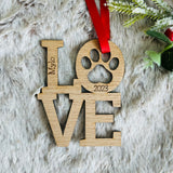 PERSONALISED PET CHRISTMAS Tree Ornament - Laser Engraved - Heart and Paw Print - Love - Hanging Tree Decoration