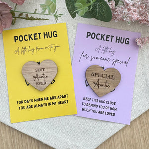 AUNTIE POCKET HUG - Heart shaped - Auntie Gift - Oak 4cm - Letterbox Gift - Special Auntie - Best Auntie Ever - Butterfly Crafts