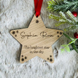 PERSONALISED BRIGHTEST STAR in the Sky - Christmas Memorial Gift - Wooden Christmas Star