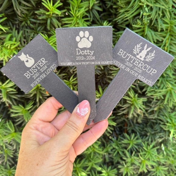 CUSTOM PET MEMORIAL Slate - Pet Grave Marker - Family Pet Loss - Dog, Cat, Chinchilla, Tortoise - Butterfly Crafts