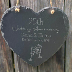 ANNIVERSARY SLATE SIGN - Heart Shape - For Couple - Personalised Keepsake - Wedding Anniversary Gift - Any Anniversary - 25th, 40th, 60th
