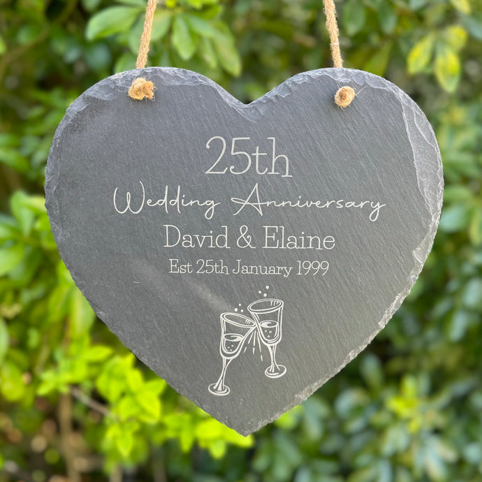 ANNIVERSARY SLATE SIGN - Heart Shape - For Couple - Personalised Keepsake - Wedding Anniversary Gift - Any Anniversary - 25th, 40th, 60th