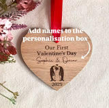 PERSONALISED VALENTINE'S GIFT - Our First Valentine's Day - Penguin Couples Gift - Hanging Wooden Heart