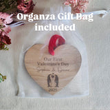 PERSONALISED VALENTINE'S GIFT - Our First Valentine's Day - Penguin Couples Gift - Hanging Wooden Heart