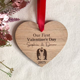 PERSONALISED VALENTINE'S GIFT - Our First Valentine's Day - Penguin Couples Gift - Hanging Wooden Heart