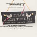 SLATE GARDEN SIGN - Please Close the Gate - Laser Engraved - 25 x 10cms - Dogs Chickens Ducks Rabbits - Butterfly Crafts