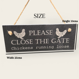 SLATE GARDEN SIGN - Please Close the Gate - Laser Engraved - 25 x 10cms - Dogs Chickens Ducks Rabbits - Butterfly Crafts