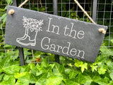 SLATE GARDEN SIGN - In the Garden Plaque - Laser Engraved - 30 x 12cms - Butterfly Crafts