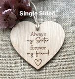 SISTER WOODEN HEART - Hanging Heart - Sister Gift - Butterfly Crafts