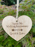 5TH WEDDING ANNIVERSARY Gift - Wood Anniversary - Personalised Hanging Heart - Butterfly Crafts