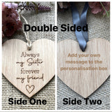 SISTER WOODEN HEART - Hanging Heart - Sister Gift - Butterfly Crafts