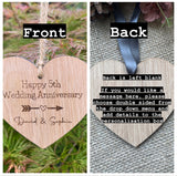 5TH WEDDING ANNIVERSARY Gift - Wood Anniversary - Personalised Hanging Heart - Butterfly Crafts