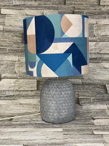 Blue drum lampshade, or Ceiling shade, Made to Order, Fabric, block pattern, Geometric - Butterfly Crafts
