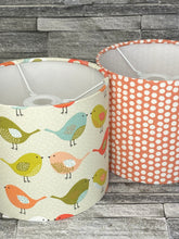 Load image into Gallery viewer, Drum lampshade, Various Sizes, Handmade, Made to Order, Scandi Birds, Lamp shade, Lampshades, Children, Kids Room, Orange, Yellow - Butterfly Crafts
