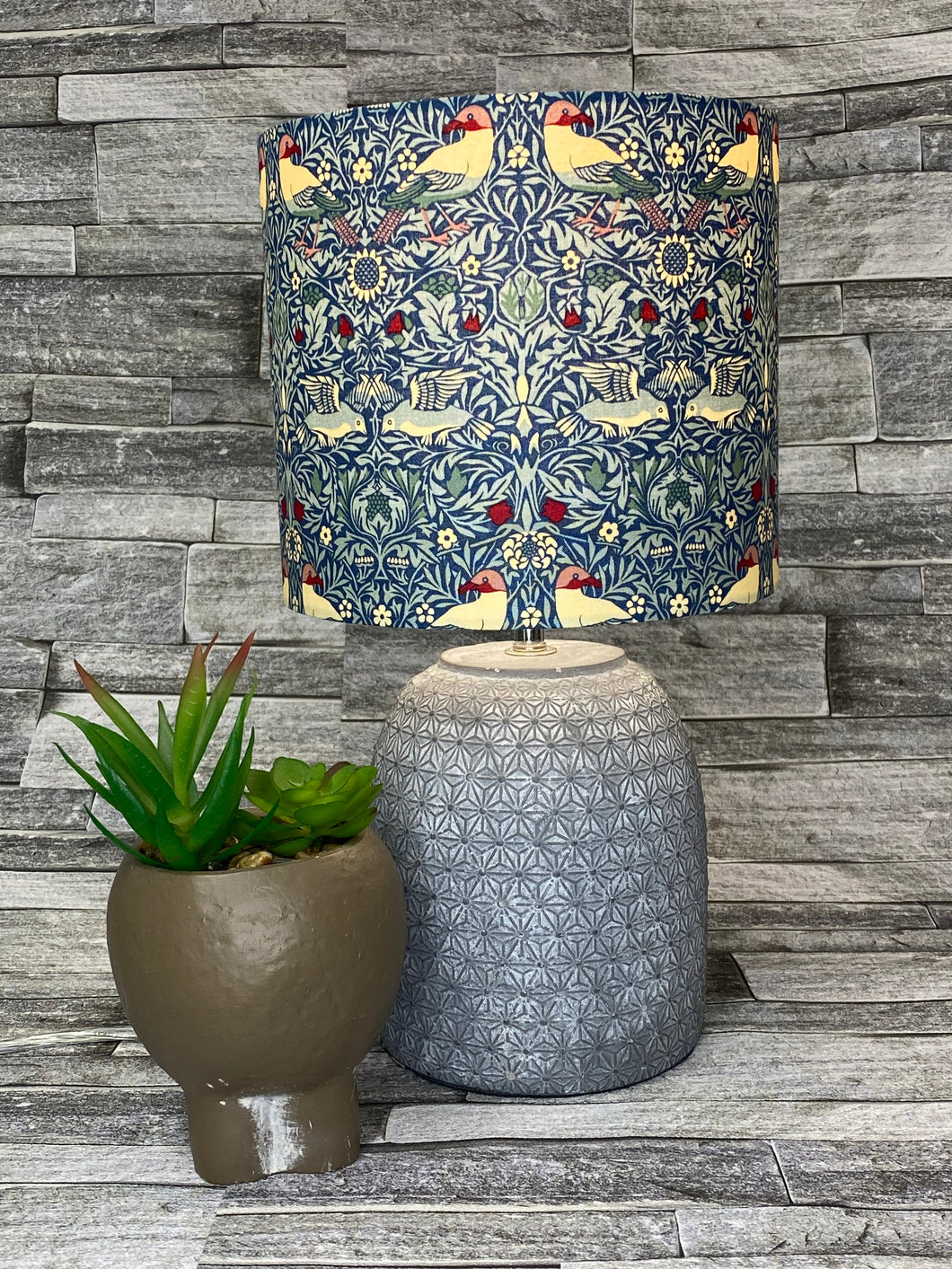 Drum Lampshade - William Morris - Bird Winter Berry - Blue - Butterfly Crafts