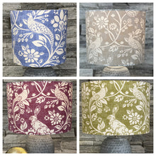 Load image into Gallery viewer, Drum lampshade - Heathland, Country Linen, Indigo, Mulberry, Green - Butterfly Crafts