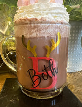 Load image into Gallery viewer, PERSONALISED GLASS MUG - Christmas Reindeer Design - Hot Chocolate Mug - Christmas Eve Box - Stocking Filler - Initial and Name - Butterfly Crafts