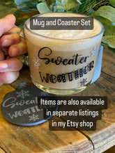 Load image into Gallery viewer, GLASS COFFEE MUG &amp; COASTER SET - Sweater Weather - for Tea - Coffee - Hot Chocolate - 360ml - Butterfly Crafts